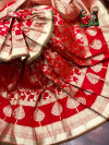 Red color soft banarasi silk saree with golden zari weaving work