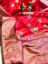 Gajari color soft banarasi silk saree with silver zari weaving work