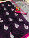 Magenta color lichi silk saree with zari work