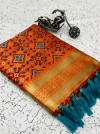 Orange color heavy banarasi silk saree with beautiful weaving work