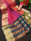 Multi color chanderi cotton saree with zari woven border & contrast pallu