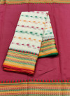 White color drape kota doriya saree with jacquard border & thread butti