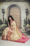 Cream color kanchipuram handloom weaving silk saree