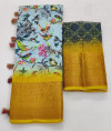 Multi color digital printed linen saree with jacquard border