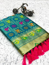 Rama green color soft banarasi silk saree with golden zari work
