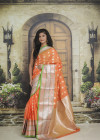 Orange color Kanjivaram Soft Silk Zari work saree