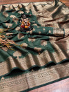 Green color cotton saree with designer golden zari weaving work