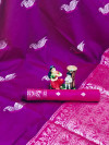 Purple color lichi silk two tone saree with meenakari & silver zari weaving work