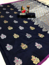 Navy blue color lichi silk saree with meenakari & zari weaving work