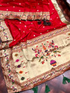 Red color paithani silk saree with full stitching pallu & border