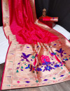 Light pink color paithani silk saree with zari weaving contrast work