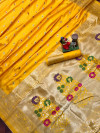 Yellow color soft banarasi silk saree golden zari work