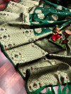 Green color soft banarasi saree with weaving golden  zari border