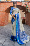 Raw silk saree with silver zari checks and contrast pallu
