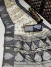 Gray and off white color banarasi art silk saree with zari weaving work