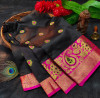 Black color soft lichi silk saree with rich pallu