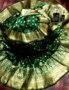 Green color banarasi soft silk saree with gold zari woven border