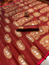 Brown color soft banarasi silk saree with meenakari design & golden zari weaving work