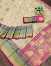 Cream color pure Linen Silk Jacquard weaving Work Saree