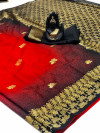 Red color handloom silk saree with golden zari weaving work