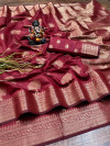 Maroon color cotton saree with designer golden zari weaving work