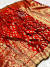 Red color soft silk saree with golden zari work