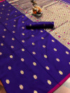 purple color banarasi silk saree with zari and minakari work