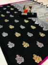 Black color lichi silk saree with meenakari & zari weaving work