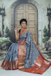 Gray color kanchipuram handloom weaving silk saree with zari woven work