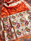 Orange color paithani silk saree with contrast minakari work