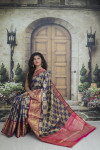Navy blue color kanchipuram handloom weaving silk saree