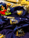 Navy blue color soft lichi silk saree with attractive gold and silver zari weaving work
