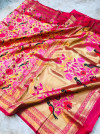 Rani pink color pure kanchipuram silk saree with zari weaving work