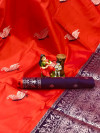 orange color lichi silk two tone saree with meenakari & silver zari weaving work