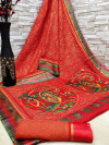 Red color soft cotton kalamkari print saree with mirror work