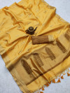 Yellow color matalic linen saree with zari weaving border & gorgeous pallu