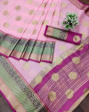 Pink color pure Linen Silk Jacquard weaving Work Saree