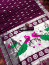Magenta color paithani silk saree with silver zari weaving work
