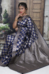 Navy blue color kanchipuram silk handloom saree with zari work