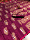 Magenta color soft banarasi silk saree with meenakari design & golden zari weaving work