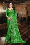 Parrot green color soft bandhani saree with hand bandhej print