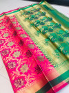 Pink color banarasi patola saree with contrast zari weaving pallu
