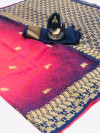 Pink color handloom silk saree with golden zari weaving work