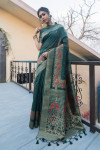Bottle green color pure tussar silk saree with Woven design