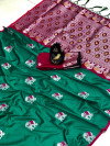 Rama green color lichi silk saree wit silver zari weaving work