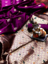 Magenta color banarasi silk saree with zari and minakari work