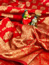 Red color soft banarasi silk saree with golden zari and jacquard weaving work