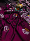 Magenta color lichi silk saree with minakari & silver weaving work