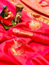 Pink color soft lichi silk saree with attractive gold and silver zari weaving work