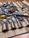 Gray color cotton saree with designer golden zari weaving work